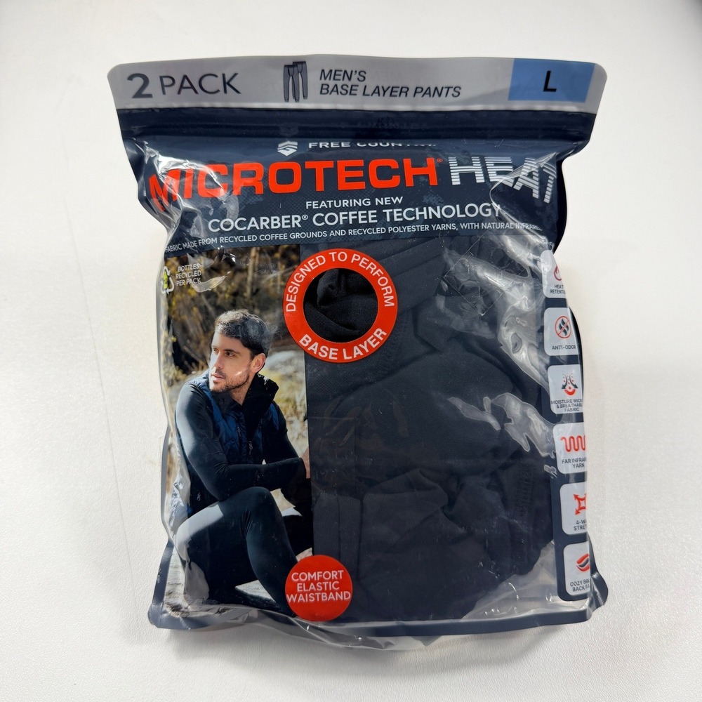 Free Country Microtech Heat Base Layer Pants Mens L Black 2 Pack New